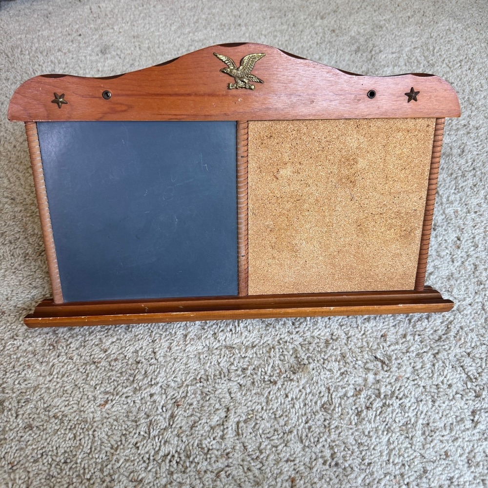 Vintage Wood Eagle Chalkboard Cork Board Combo Wall Message Center Americana